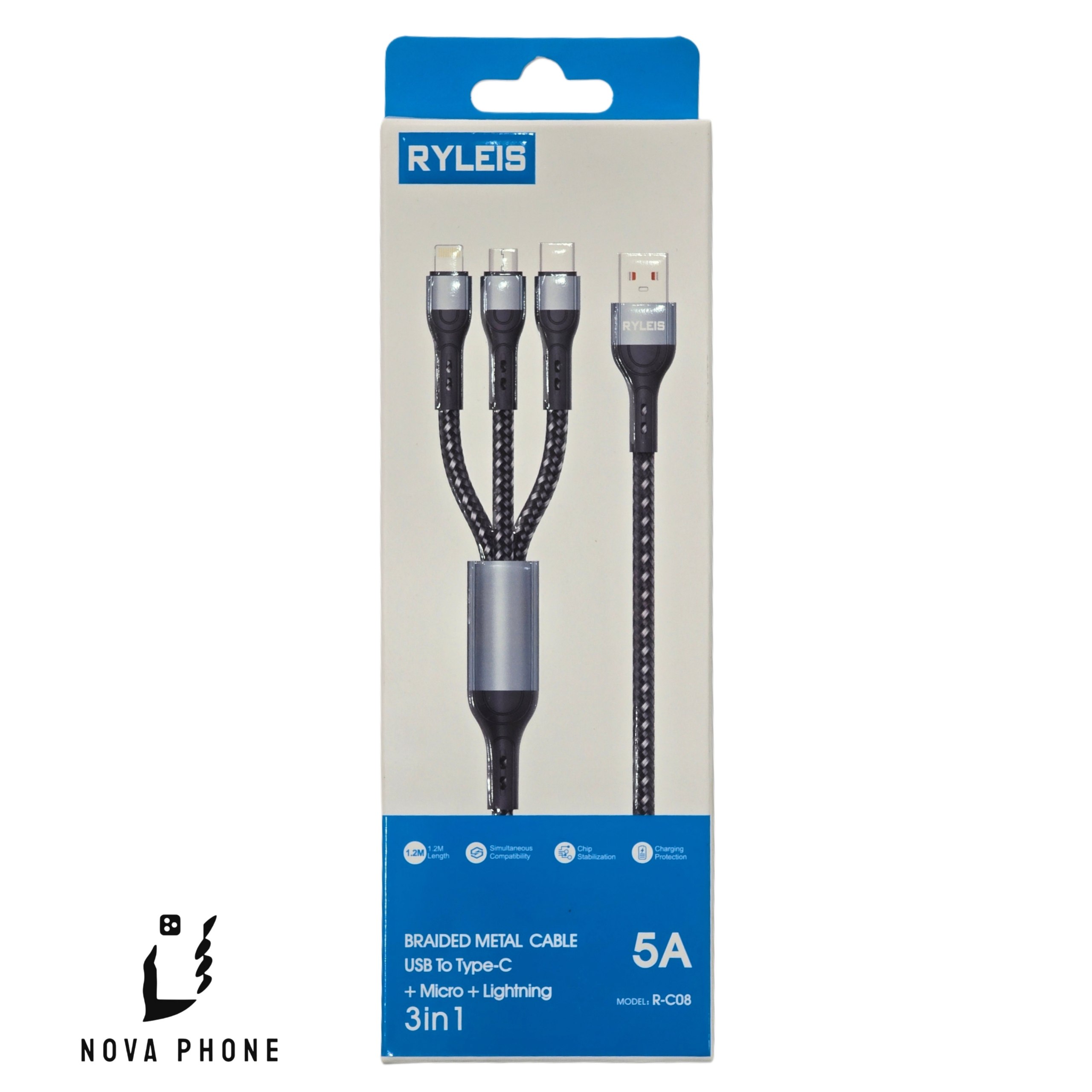کابل سه سر(میکرو+تایپ سی+لایتنینگ) برند RYLEIS مدل R-C08