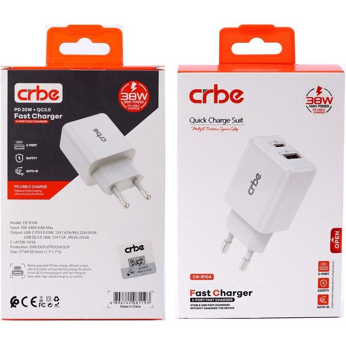 شارژر دیواری 38 وات کربی مدل Crbe CR-R104