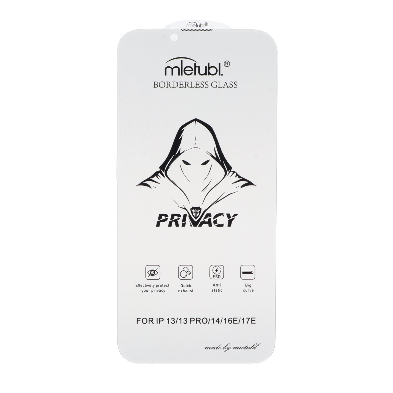محافظ صفحه نمایش شیشه ای بدون حاشیه Full Cover Mietubl Privacy مدل Apple iPhone 13 / iPhone 13 Pro / iPhone 14 / 16e
